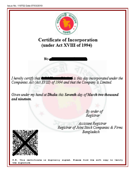 Incorporation certificate sample